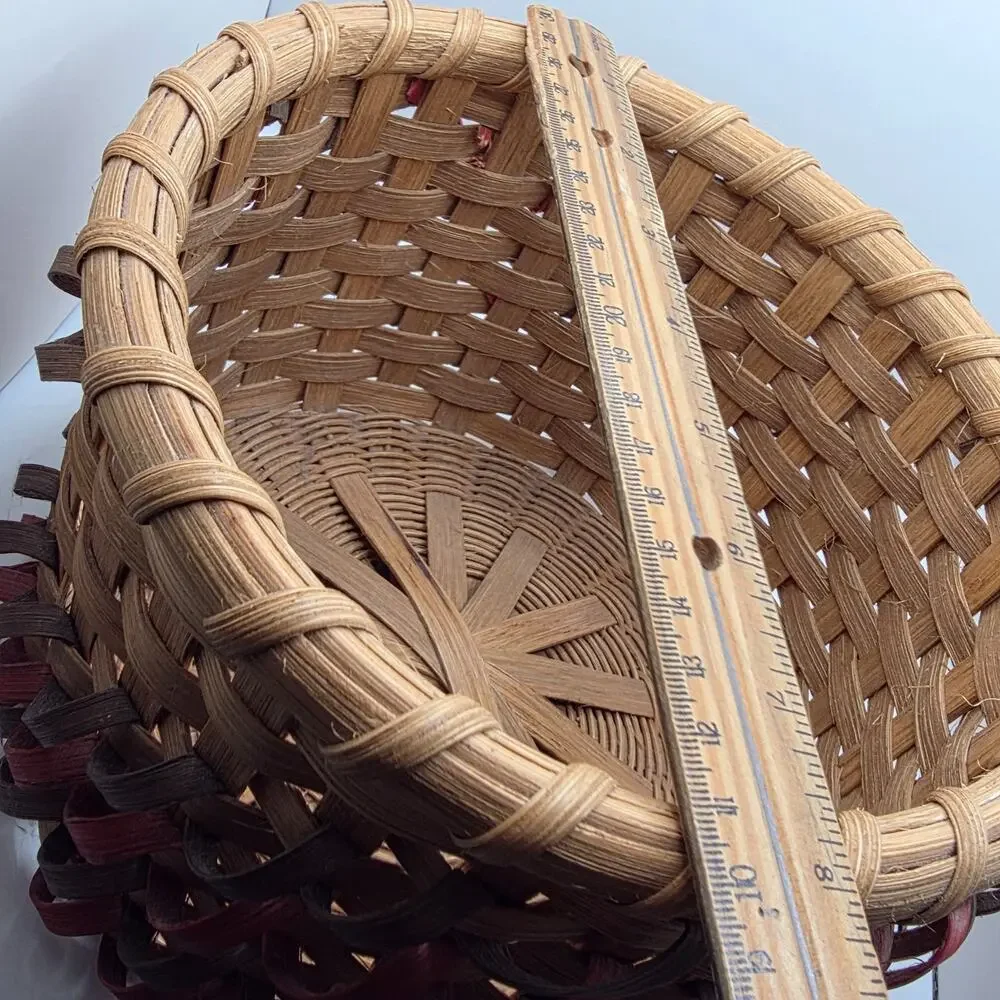 Handwoven Basket Primitive Farmhouse Decor Round Wood Splint Rustic